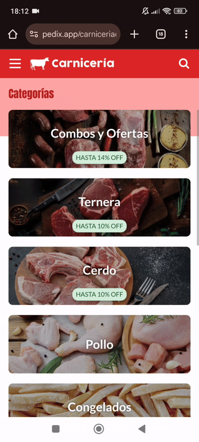 Demo de tienda Carnicería y Pollería en Pedix