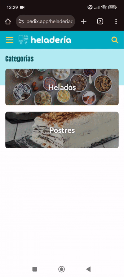 Demo de tienda Heladería en Pedix