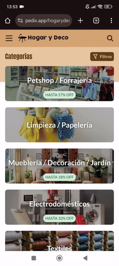 Demo de tienda Decoración y Hogar en Pedix