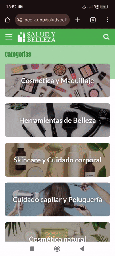 Demo de tienda Salud y Belleza en Pedix