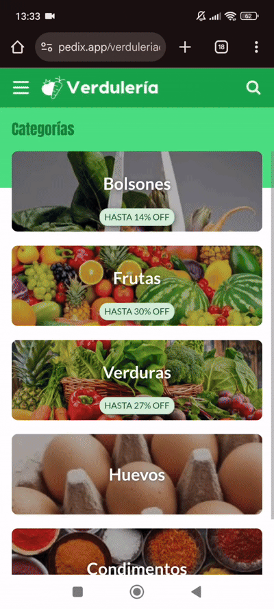 Demo de tienda Verdulería en Pedix
