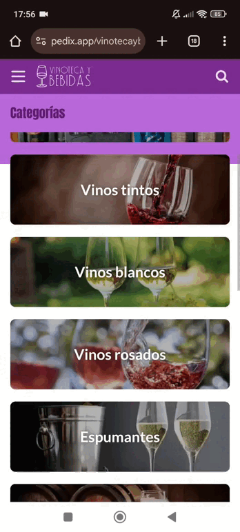 Demo de tienda Vinoteca y Bebidas en Pedix