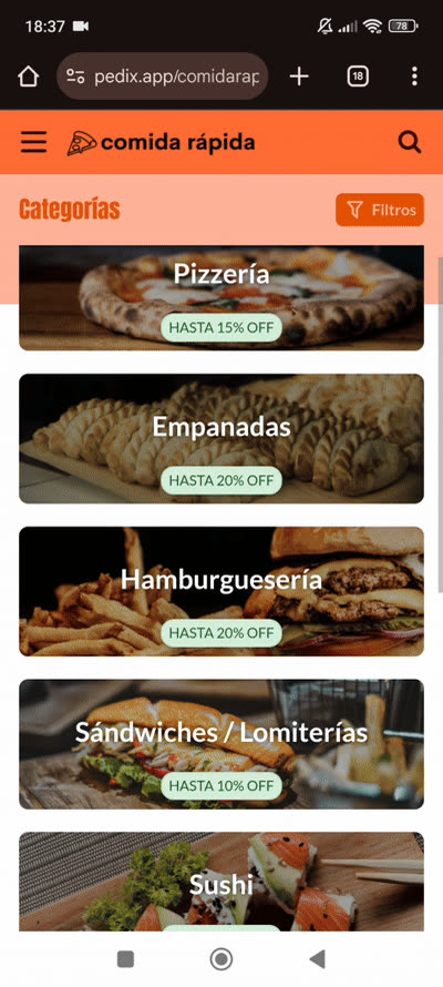 Demo de tienda Comida Rápida en Pedix