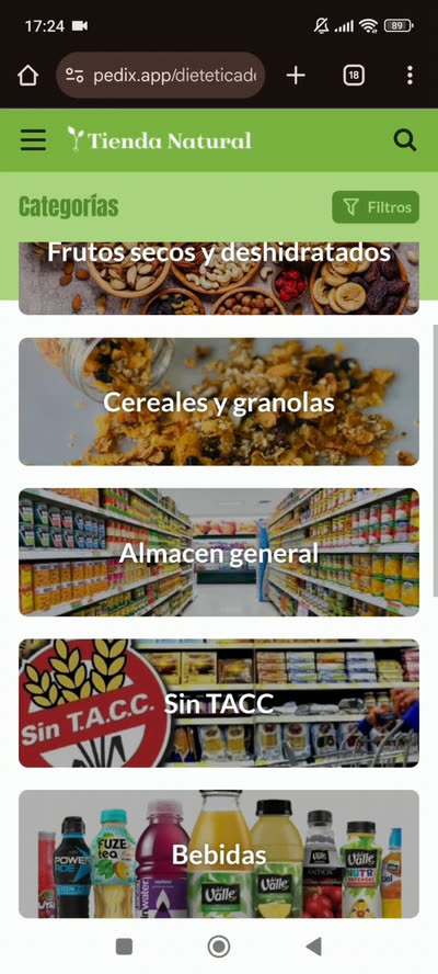 Demo de tienda Dietética y Tiendas Saludables en Pedix