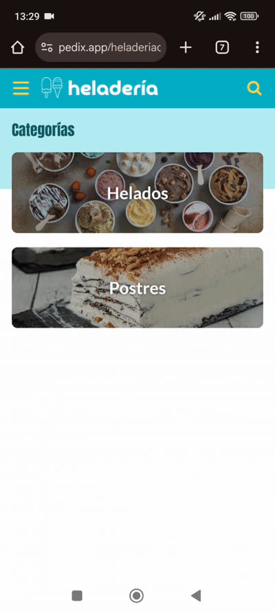 Demo de tienda Heladería en Pedix