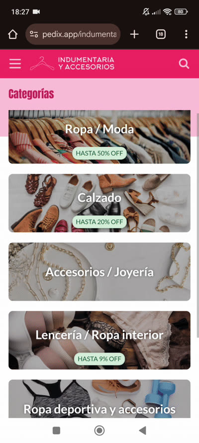 Demo de tienda Indumentaria en Pedix
