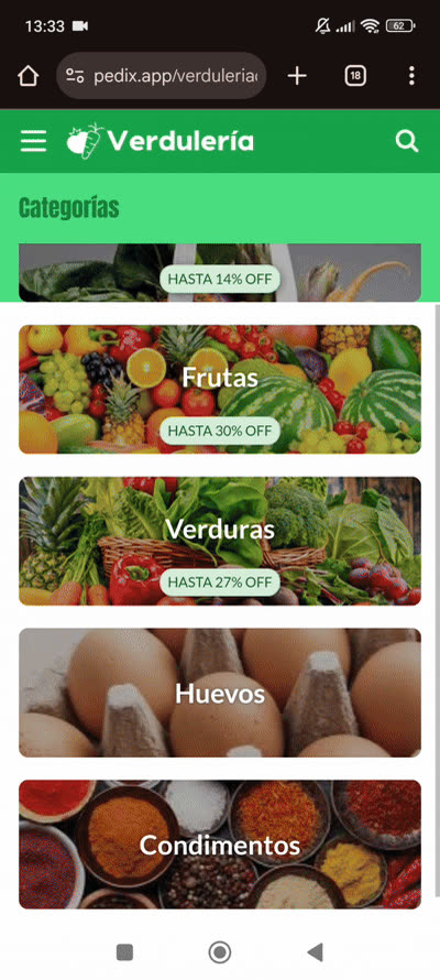 Demo de tienda Verdulería en Pedix